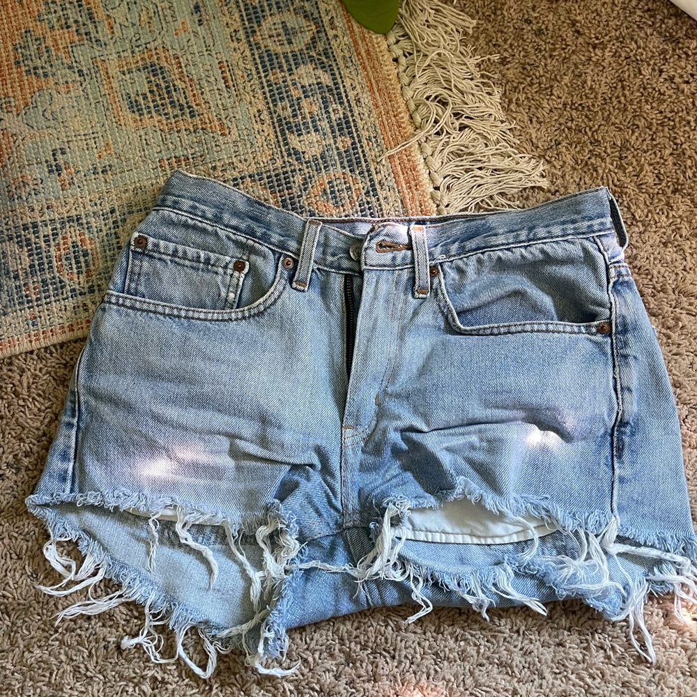 Levi's Frayed Light Blue Jean Shorts